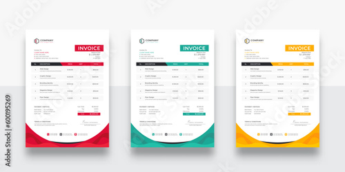 company business invoice template. creative invoice Template Paper Sheet Include Accounting, Price, Tax, and Quantity. With color variation Vector illustration of Finance (ID: 600195269)
