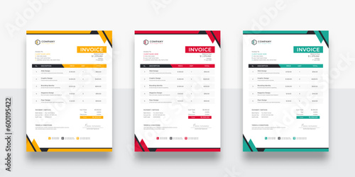 professional business invoice template. creative invoice Template Paper Sheet Include Accounting, Price, Tax, and Quantity.  (ID: 600195422)