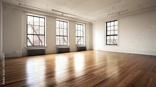 empty room with hardwood floors and white walls  generative ai
