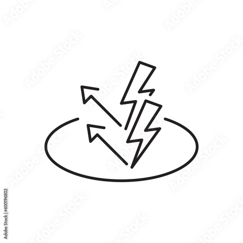 anti static surface icon, safety from electricity, remove charge energy, thin line symbol on white background