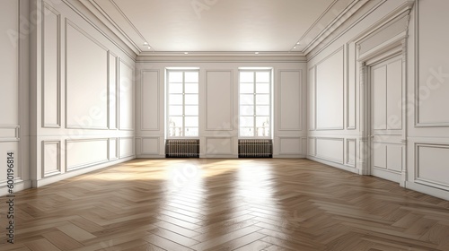 empty room with hardwood floors and white walls  generative ai