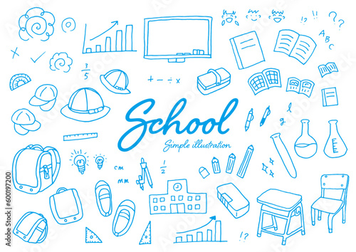 ペンを使って学校関係ものを描いたシンプルなイラスト
