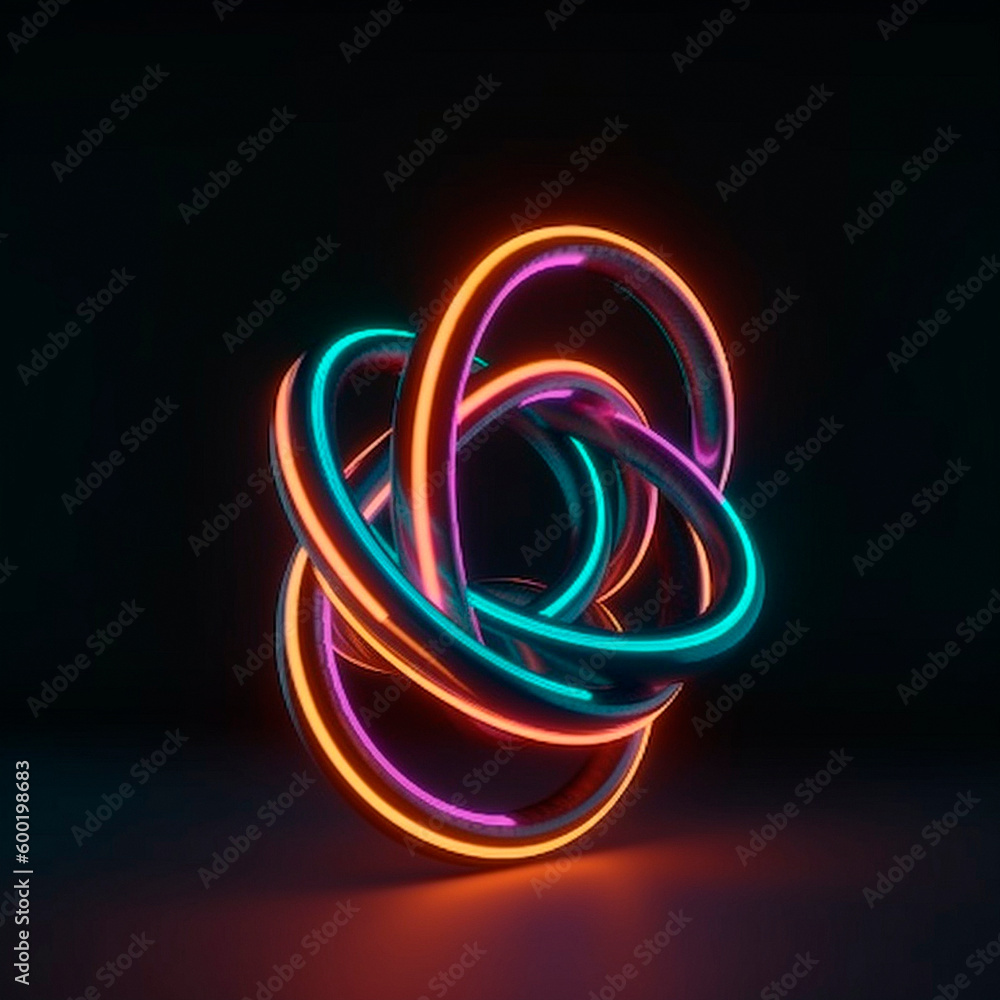 Abstract geometric neon background from various shapes. High quality illustration Generative AI