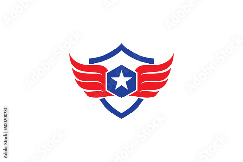 American shield flat logo design with star and wings symbol