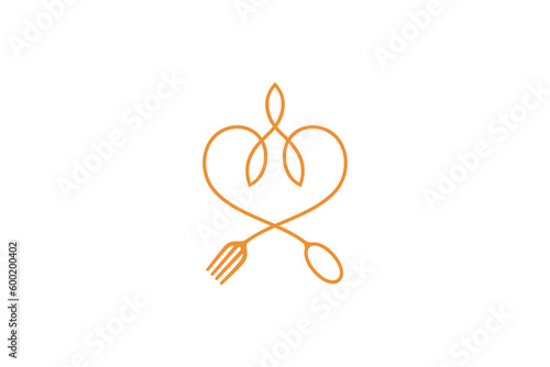 heart and cutlery simple line style logo