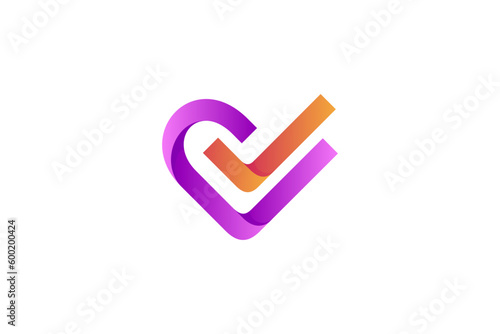 Heart and Check symbol 3D style logo
