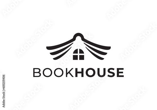 open book with house logo design. home education concept vector illustration.