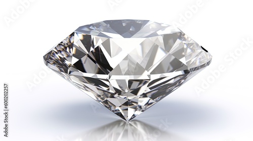 Large Clear Diamond with reflection Dazzling diamond on white background. photo