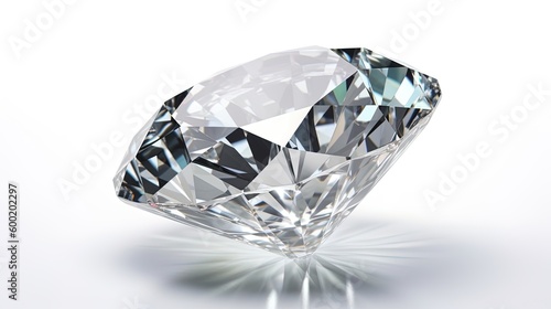 Large Clear Diamond with reflection Dazzling diamond on white background.