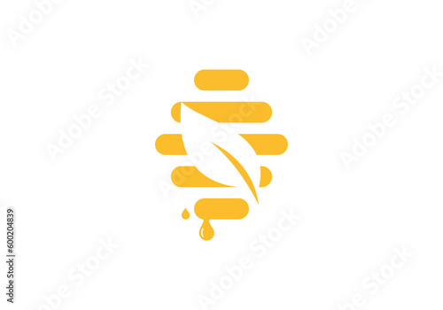 honey leaf logo design template. simple abstract bee icon symbol vector