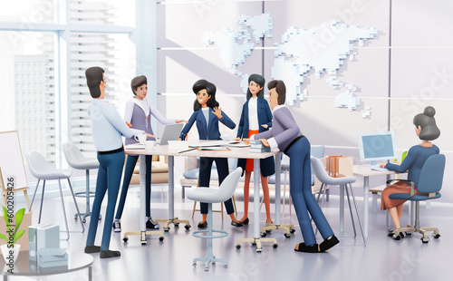 Group of business people having a meeting, collaborating on a project, discussing new ideas. 3D rendering illustration