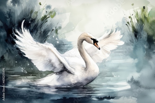 Fototapeta Naklejka Na Ścianę i Meble -  Swan watercolor hand drawn style. distinct generative AI image.