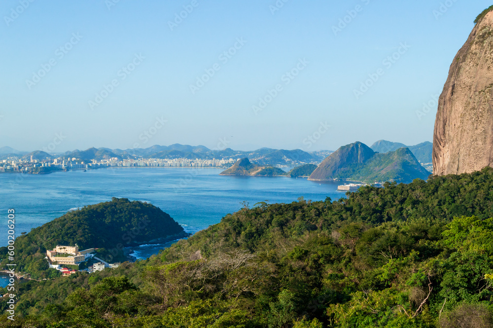 Sugar loaf mountain and its gondola close up in Rio de Janeiro, Brazil