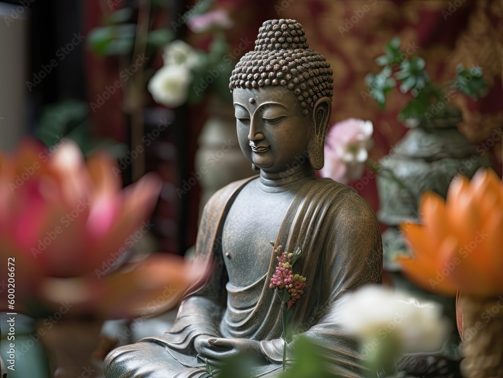 closeup of a buddha statue in a meditation space, generative ai