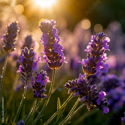 Close up of lavender flower with sunbeam Generative AI