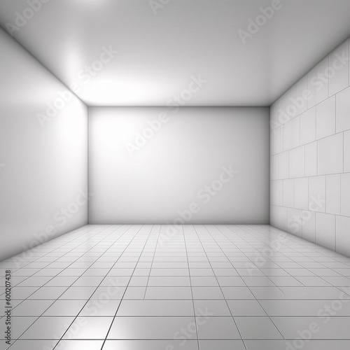 An empty white futuristic room with geometric elements. High quality