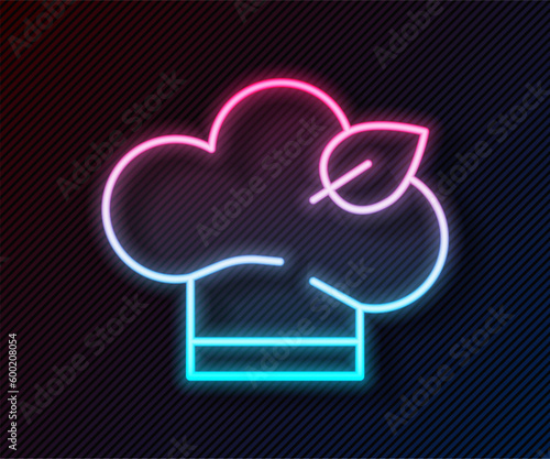 Glowing neon line Vegan food diet icon isolated on black background. Organic, bio, eco symbol. Vegan, no meat, lactose free, healthy, fresh and nonviolent food. Vector