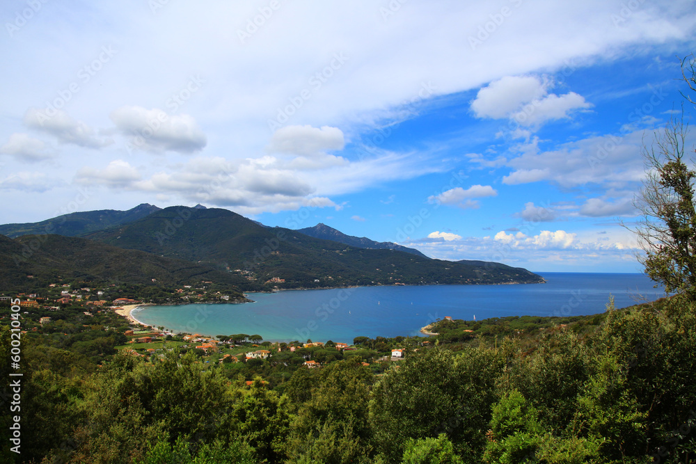 Coastal landscape from a bay on Elba Island, Livorno, Tuscany, Italy