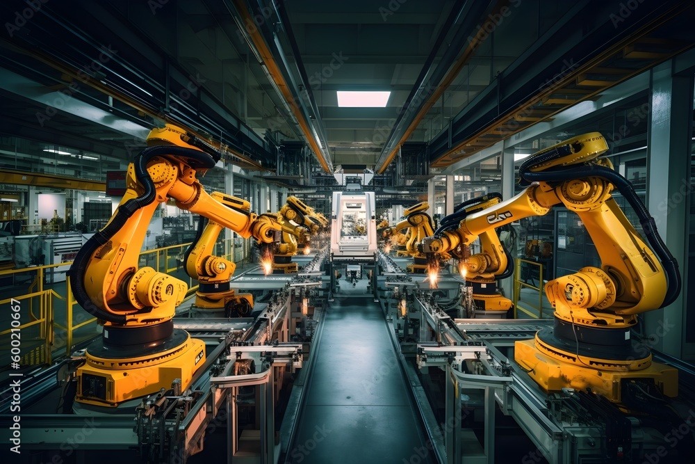 Fototapeta premium Robots in Factory - Artificial Intelligence in Factories