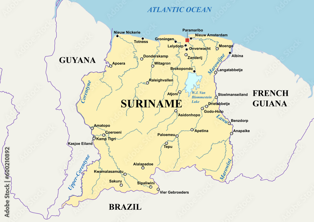 Map of Suriname - Kaart van Suriname - Mapa de Surinam