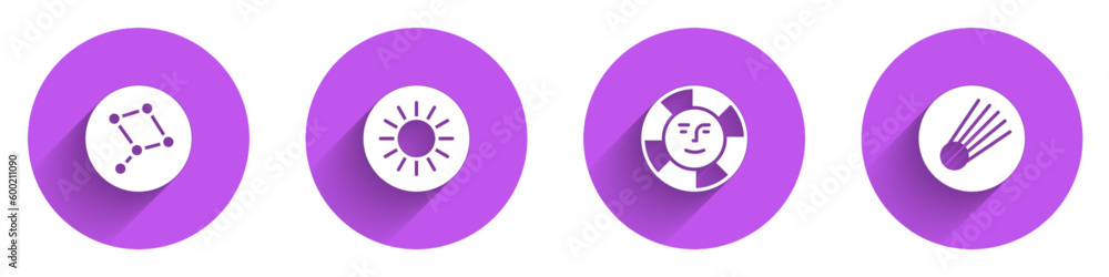 Set Great Bear constellation, Sun, and Comet icon with long shadow. Vector Set Great Bear constellation, Sun, and Comet icon with long shadow. Vector