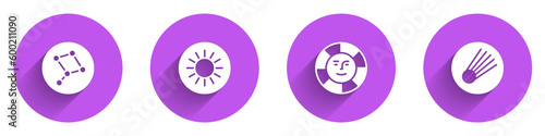 Set Great Bear constellation, Sun, and Comet icon with long shadow. Vector
