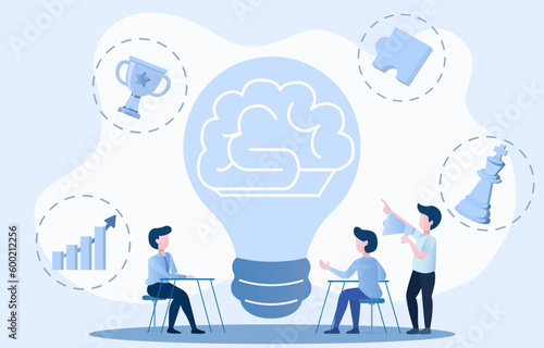 Business team meeting to discuss and strategy to achieve success. Discuss market statistics, tactical plans, management strategy, and guidelines for business improvement and development.
