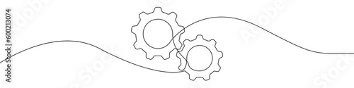 Gears sign line continuous drawing vector. One line Gears vector background. Gears icon. Continuous outline of Gears. Linear Gear design.