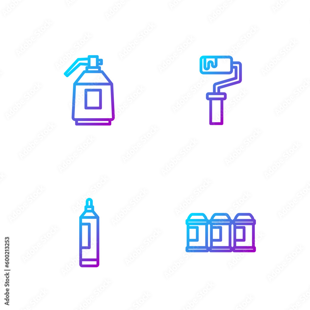 Set line Paint spray can, Marker pen, gun and roller brush. Gradient color icons. Vector Set line Paint spray can, Marker pen, gun and roller brush. Gradient color icons. Vector