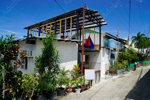 typical small houses near the beach at the philippines