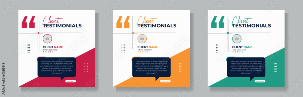 Set of client testimonials or review social media post design, client feedback template with square size modern and creative, template eps 10. Set of client testimonials or review social media post design, client feedback template with square size modern and creative, template eps 10.