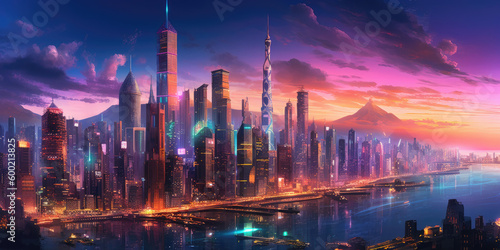 Futuristic cyberpunk neon cityscape