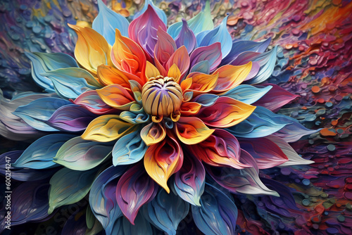 Photo Colorful Flower Impasto Painting Art. Ai generative