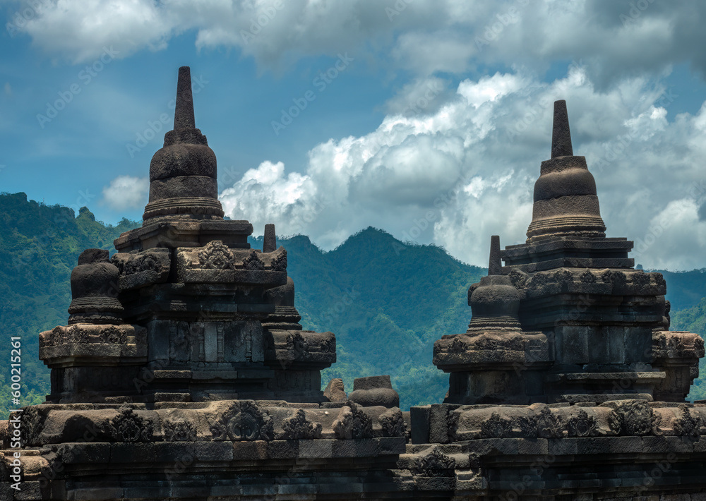 Fototapeta premium Ancient ruins of Borobudur, (Candi Borobudur) a 9th-century Mahayana Buddhist temple in Magelang Regency, Central Java, Indonesia