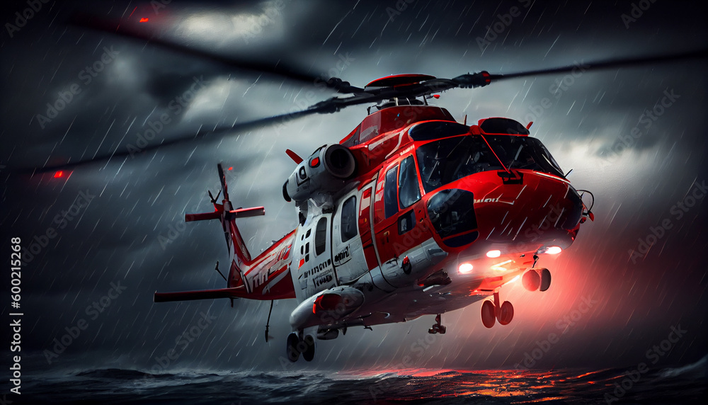 lifeguard descend from helicopter on ship at blue sea Generative AI lifeguard descend from helicopter on ship at blue sea Generative AI