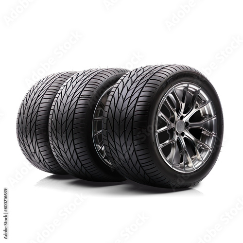 Car wheel isolated on a white background Alpha Channels generative AI