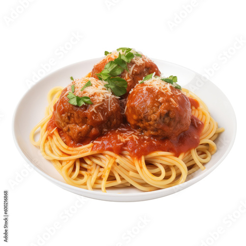 spaghetti and meatballs isolated on a transparent background, generative ai