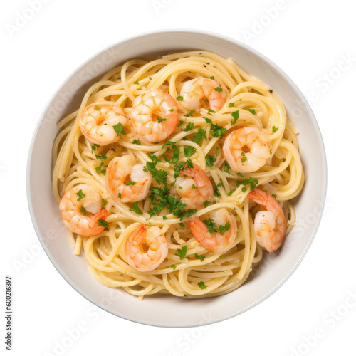 shrimp scampi pasta isolated on a transparent, generative ai