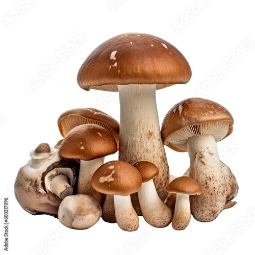 mushrooms isolated on a transparent background, generative ai