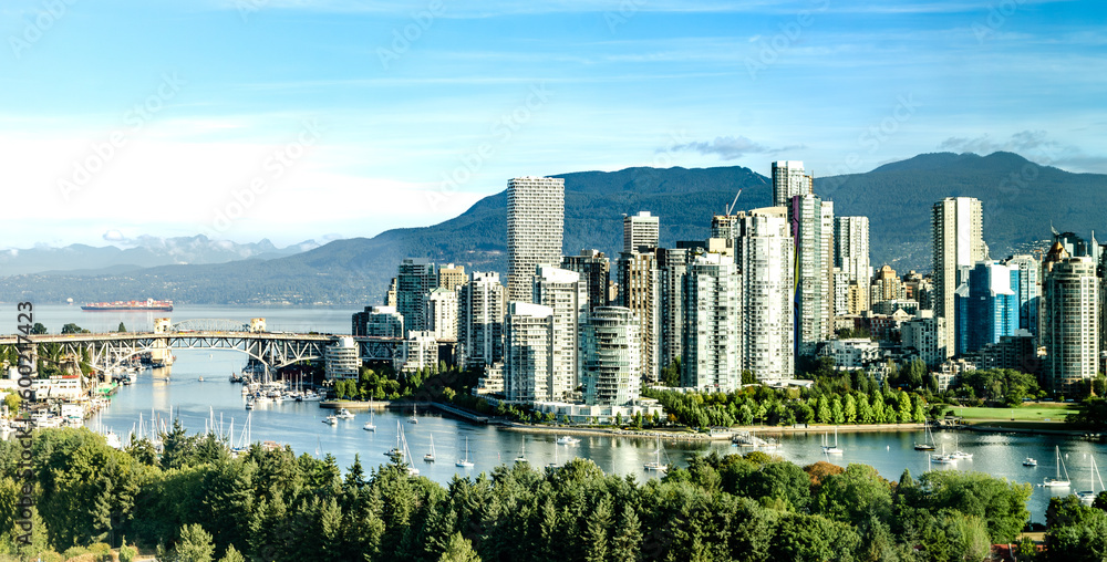 Vancouver Downtown with Cypress and Grouse Mountains in the background