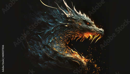 Dragon animal abstract wallpaper. Contrast background mythical creature in vivid colors generative ai © Roman