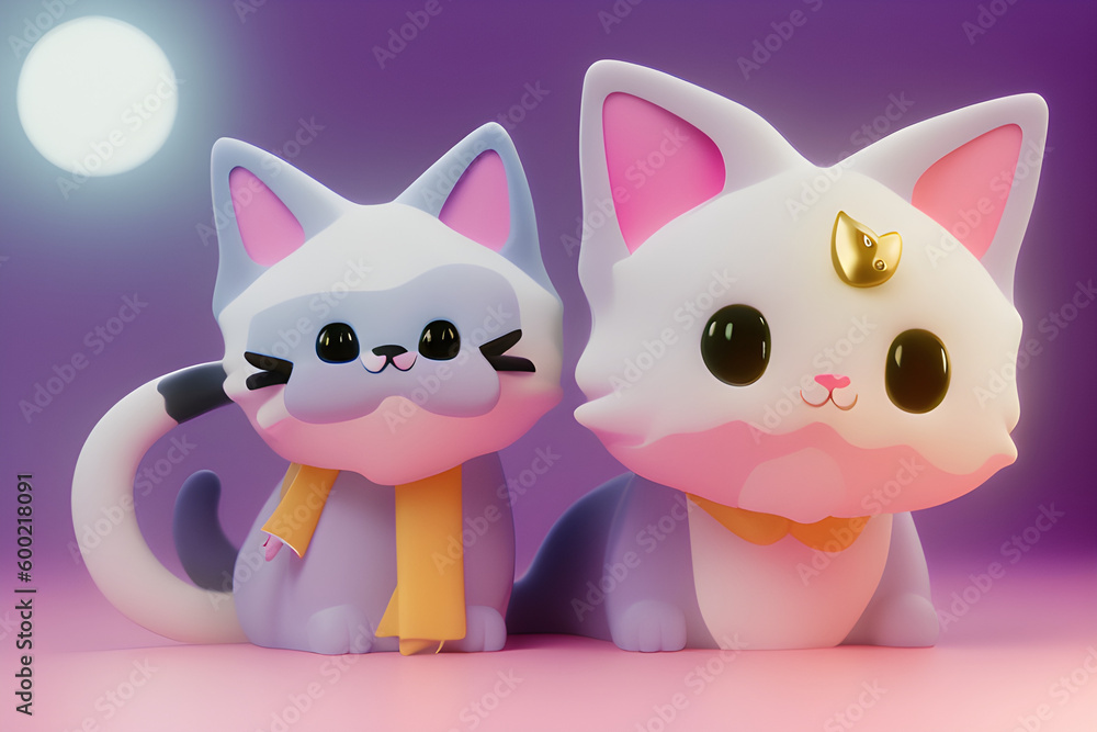 cute lovely cats in couple polymode-style-create-a-charming-feline-character-with-long-delicate-ears-and-big-round-eyes--