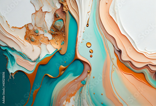 Abstract oil painting in colors aquamarine and light brown on canvas. AI Generated photo