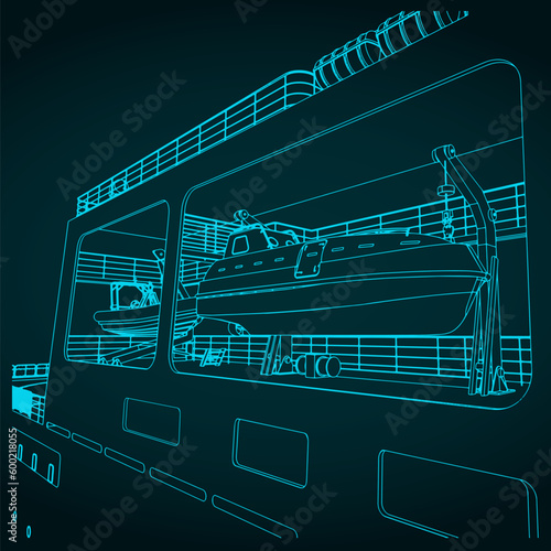 Rescue boats aboard a large ship closeup