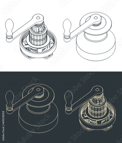 Sailboat winch isometric blueprints