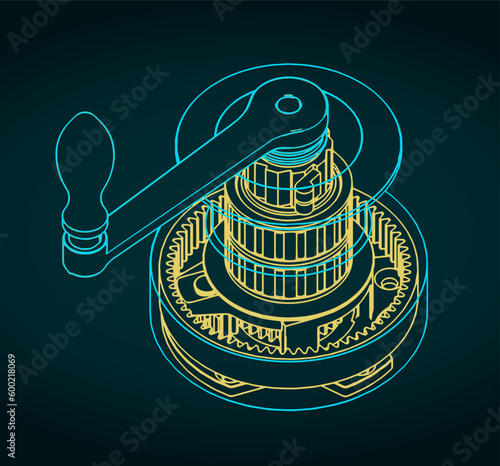 Sailboat winch and its internal structure blueprints