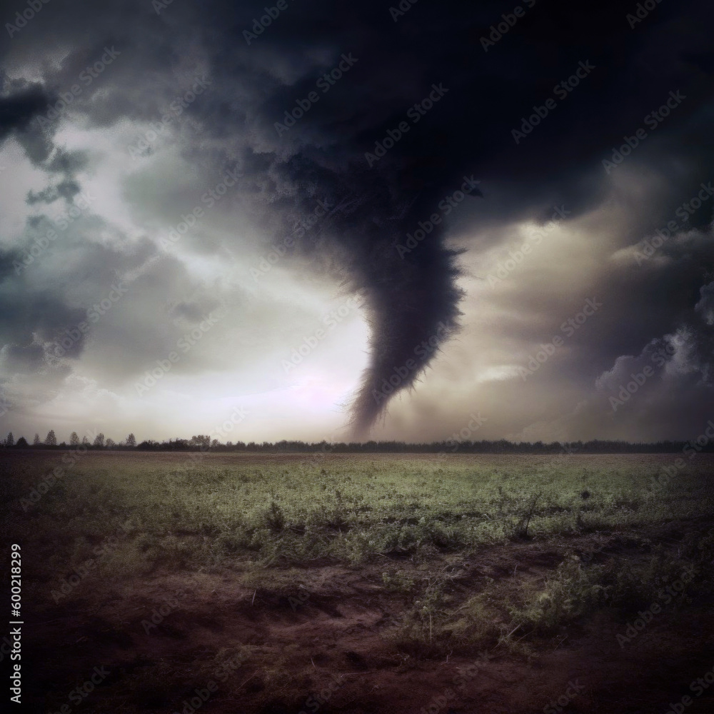 Tornado approaching. Dramatic sky landscape. AI generated Tornado approaching. Dramatic sky landscape. AI generated