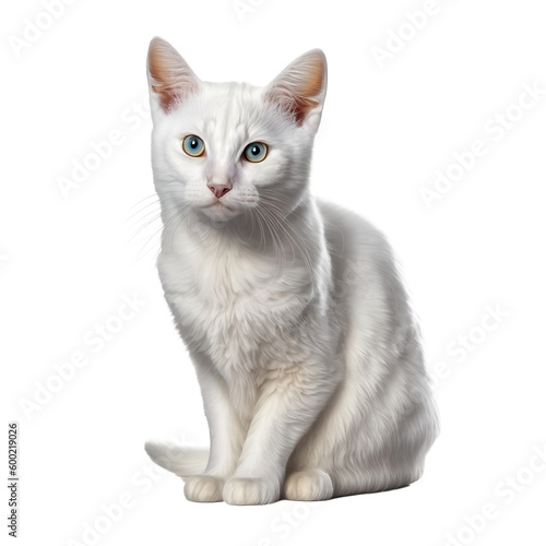 little white cat sitting on the ground , background removed png, transparent background for digital art/work, generative ai 