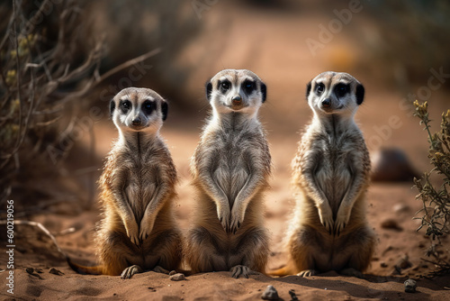 Playful Meerkats: Whimsical Charm and Curiosity in Captivating Desert Portraits