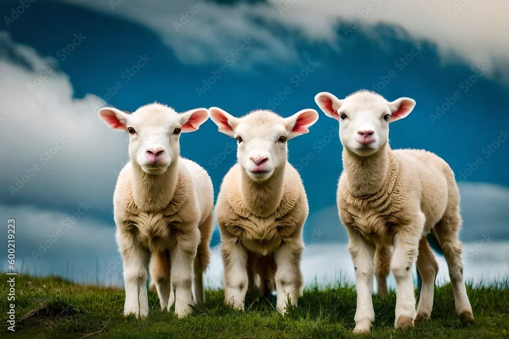 Fototapeta premium Curious lamb, Generative AI